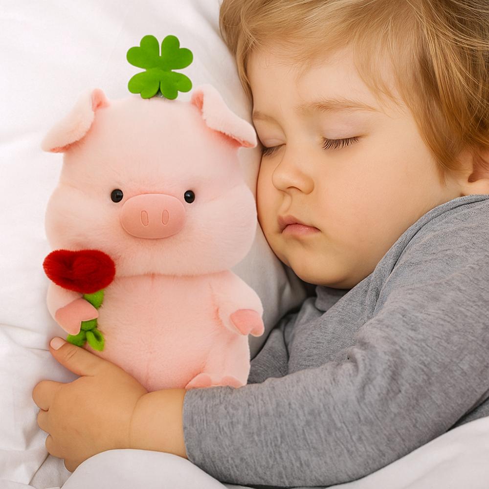 Soft Pig Hold Flower Plush Doll Fluffy Pig Stuffed Dolls Stuffed Pig Plushie Toy  Kids Gifts