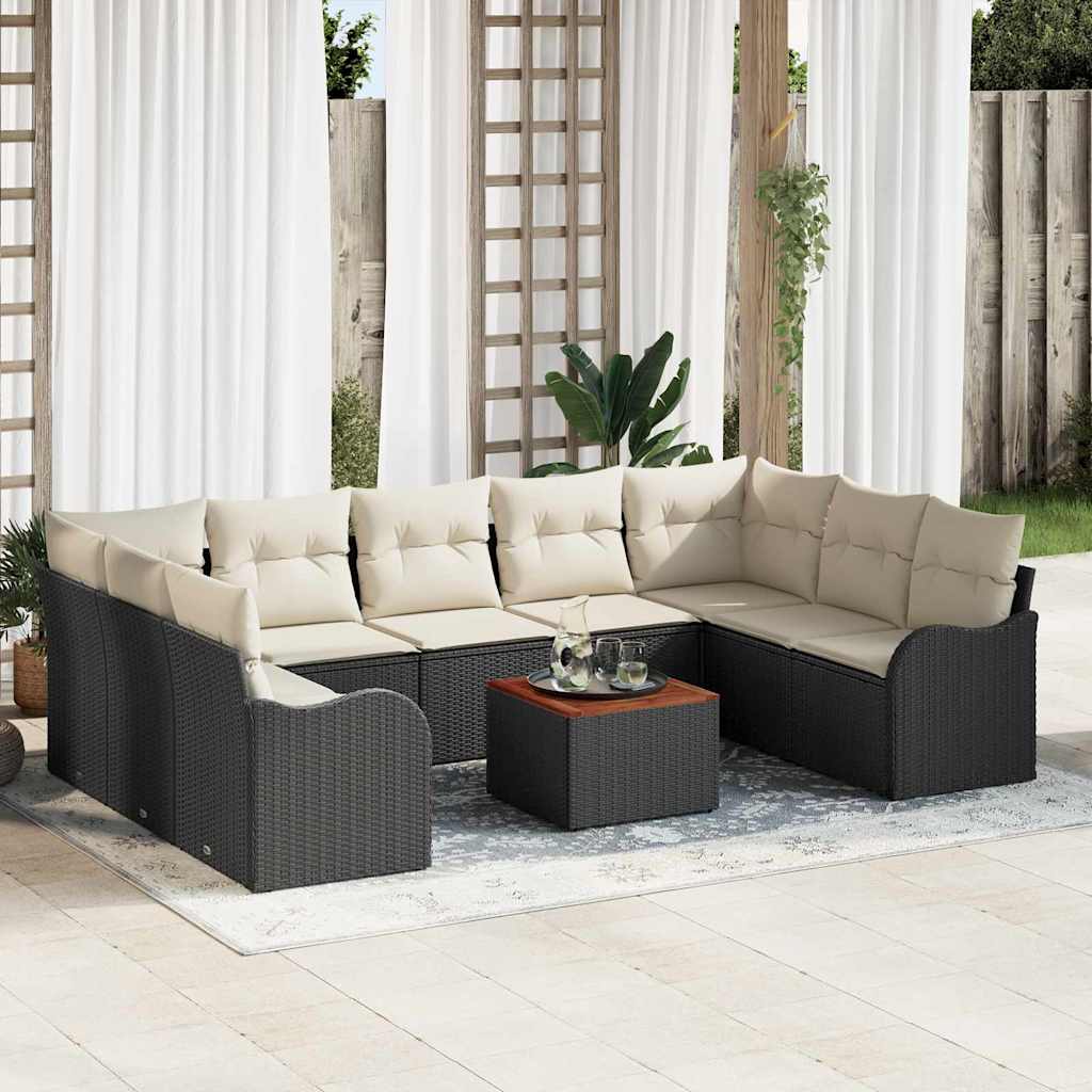 Garden Sofa Set with Cushions 10 pcs Black Poly Rattan