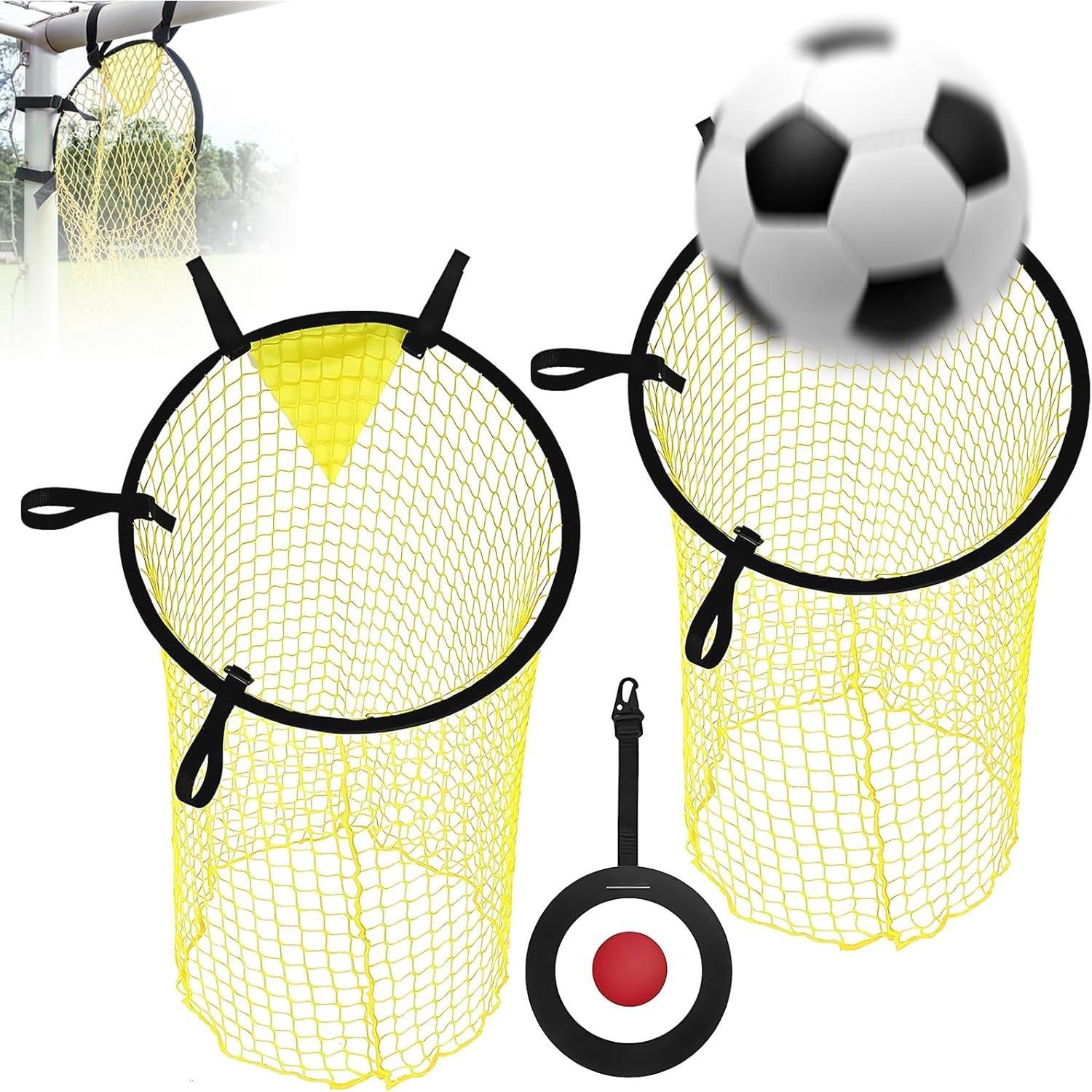 3Pcs Football Training Equipment with 2 Top Bins Nets Targets & 1 Football Target, Shootings Accuracy Train Goal Net to Improve Skills жёлтый