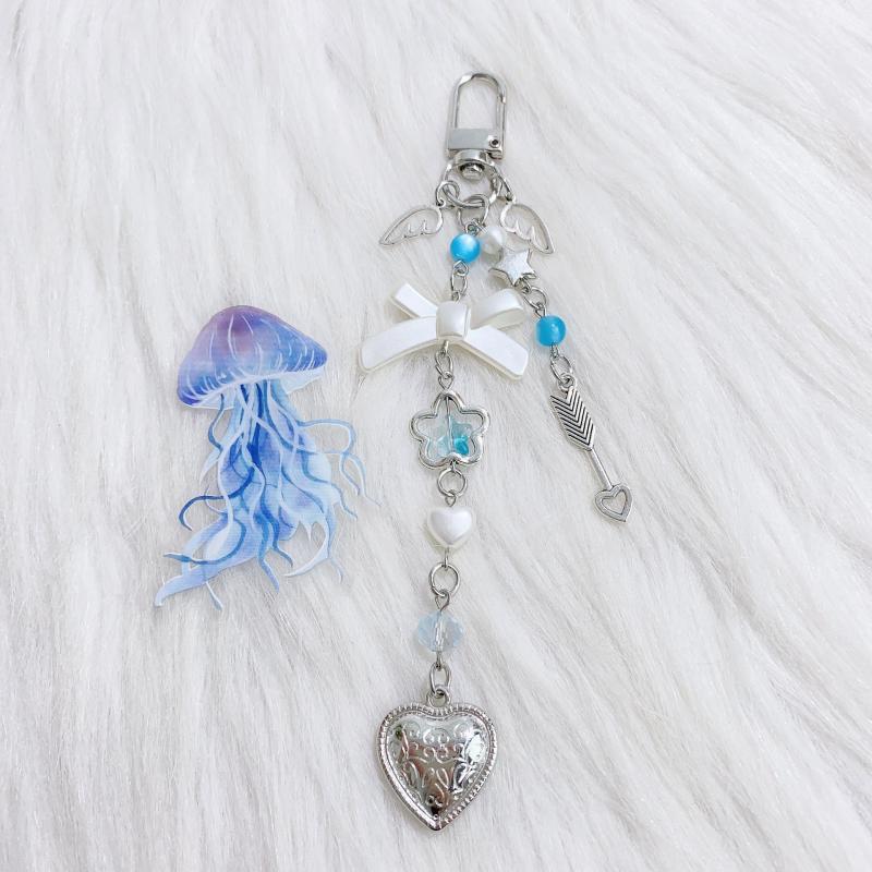 

Y2K Personalized Bow Heart Beaded Keychain Korean Sweet Girly Keyring For Girls Bag Pendant Phone Lanyard Gifts синій