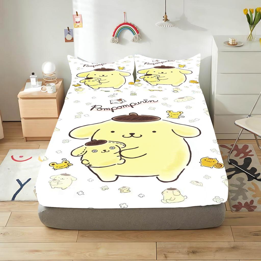Pudding Dog Fitted Sheet Children, Sanrio Cartoon Coverage, Baby Teenager Sheets Cover, Elastic Bedding, Cute Digital Printing