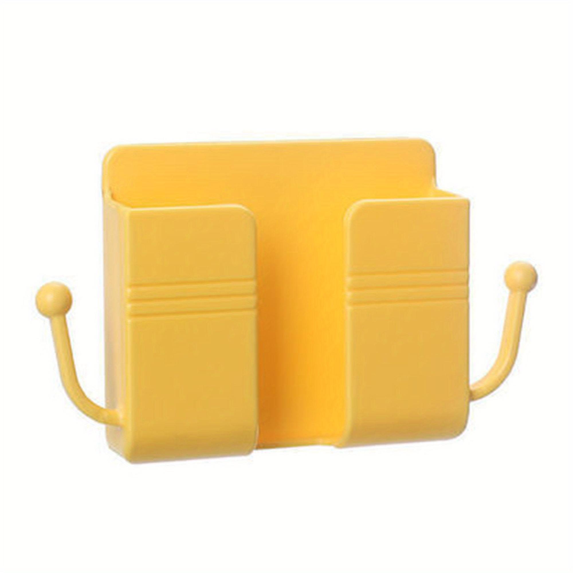 

1 шт. Клейкий настінний тримач для телефону з гачками, коробка для зберігання пульта дистанційного керування мобільного телефону, коробка для зберігання для спальні, кухні, ванної кімнати, офісу жовтий