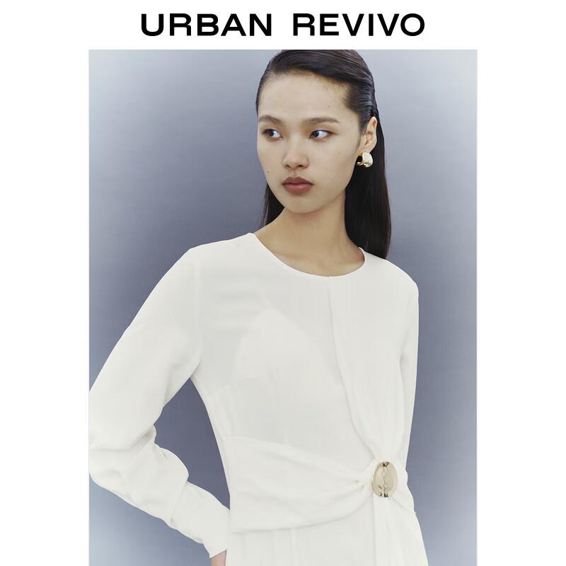 UR 2024 Spring Elegant Metal Buckle Waist Midi Dress