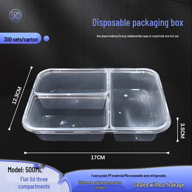 Viborg 500ml Disposable 3-Compartment Meal Prep Containers with Flat Lids