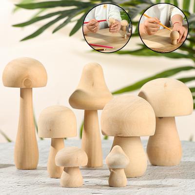 Creative Wood Furnishings Set Home Diy Painting, Small Mushroom Car Wooden Ornaments