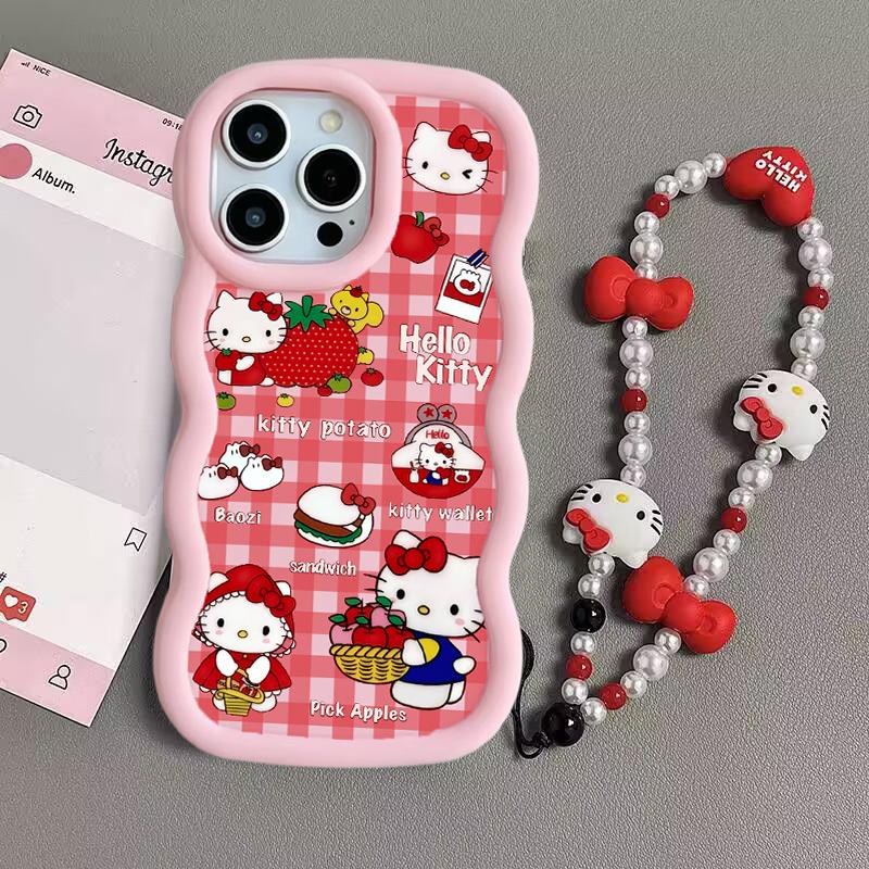 Candy Hello Kitty Bracelet Chain Casing For Samsung Galaxy S26 S25 S24 Ultra Plus A56 A55 A16 A15 A53 A17 A07 A06 A16 5G Case