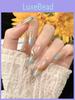 Long Style Ice Transparent Nail Stickers With Hand-painted Marble Pattern Removable Forest Mist Color For Women