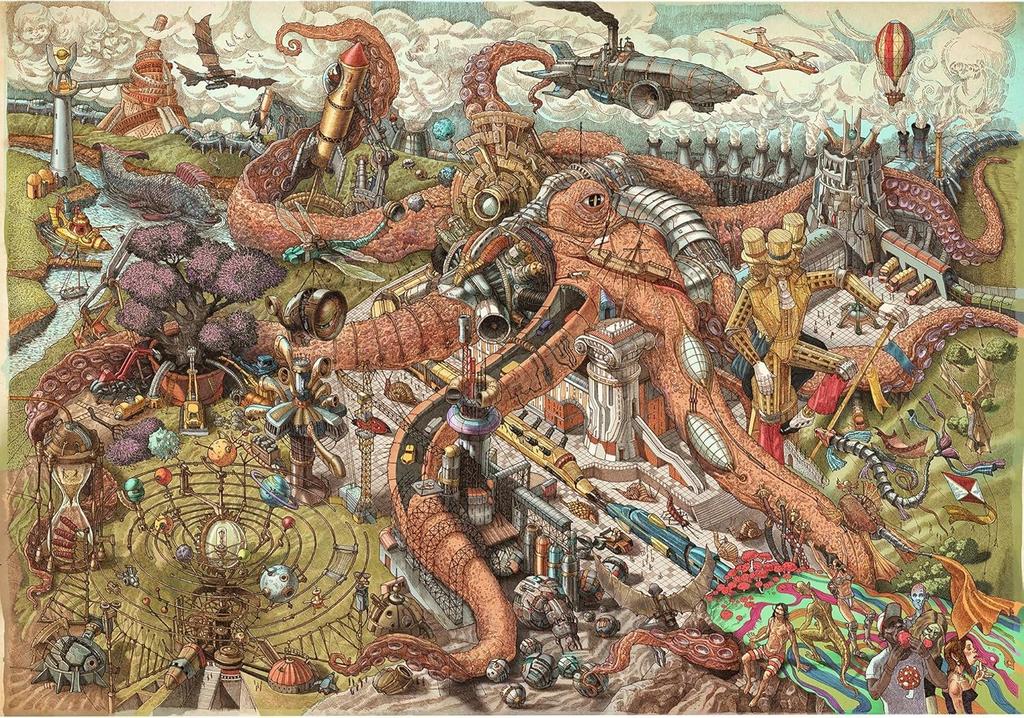 HUNGRY MINDS Octopolis 1000dílné puzzle pro dospělé - Náročné a obtížné puzzle s úžasným motivem chobotnice
