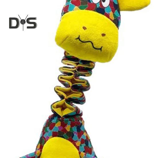 Jucărie de mestecat scârțâitoare pentru câini cu hârtie creponată, pluș în formă de girafă/șarpe, jucărie de tras pentru câini mici, medii și mari