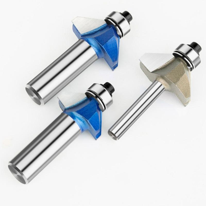 4pieces 1/4"/1/2" Shank Chamfer Router Bit Woodworking Milling Cutter 45Degree Knife with Top Bearing Bevel Edge