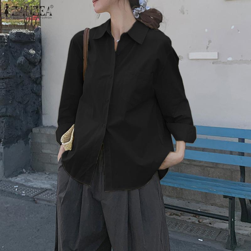 ZANZEA Women Casual Turn Down Collar Loose Long Sleeve Button Blouse