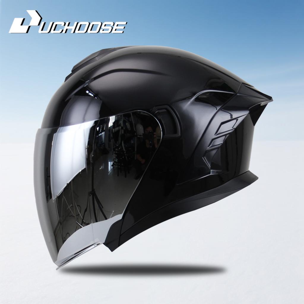 715-Motorcycle Dual Visor Flip-Up Modular Full-Face Helmet Anti-Fog Street Bike Racing Helmet for Women and Men Retro 3/4 Helmet