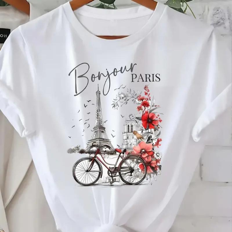 

Модная женская футболка с красивым городским пейзажем и принтом, забавная повседневная футболка с круглым вырезом и короткими рукавами, летняя женская футболка 8XL