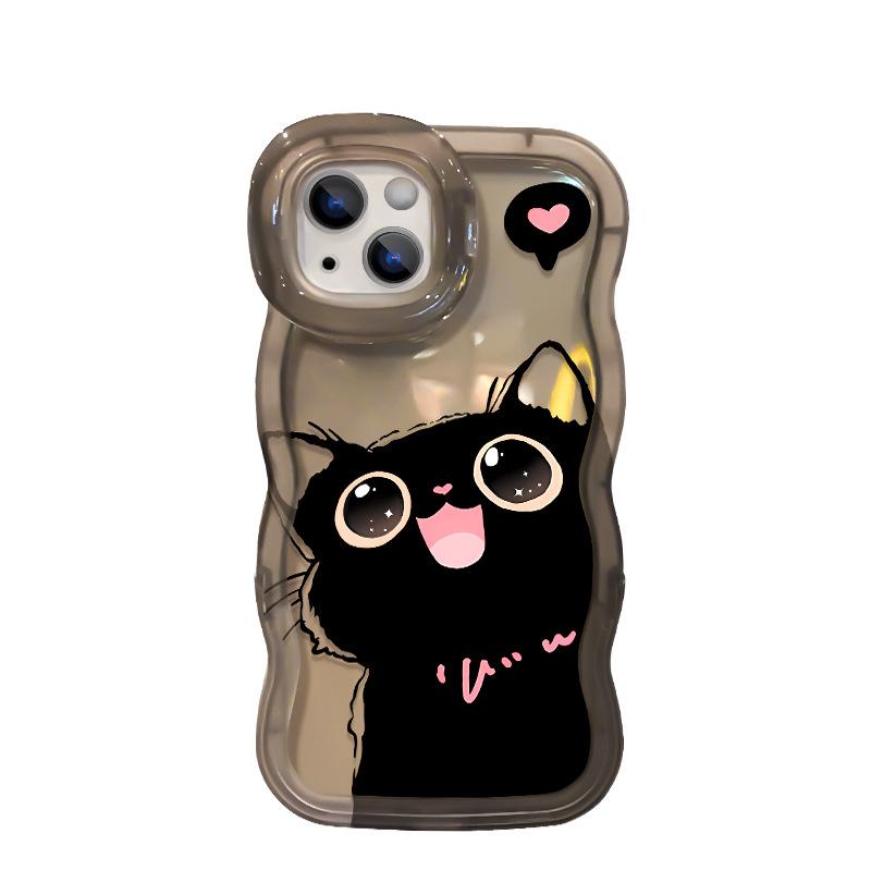 Niedliches Schlüsselband mit schwarzer Katze, Geeignet für Apple 16promax Handyhülle 15, Transparentes Silikon 14, Doppelständer 13, Nische 12