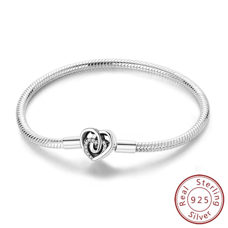 Originální náramek 925 Sterling Silver Náramek s přívěsky 17-20CM Zlaté Srdce Klíč Lásky Vločka Náramek Manžeta Dámské Šperky Dárek