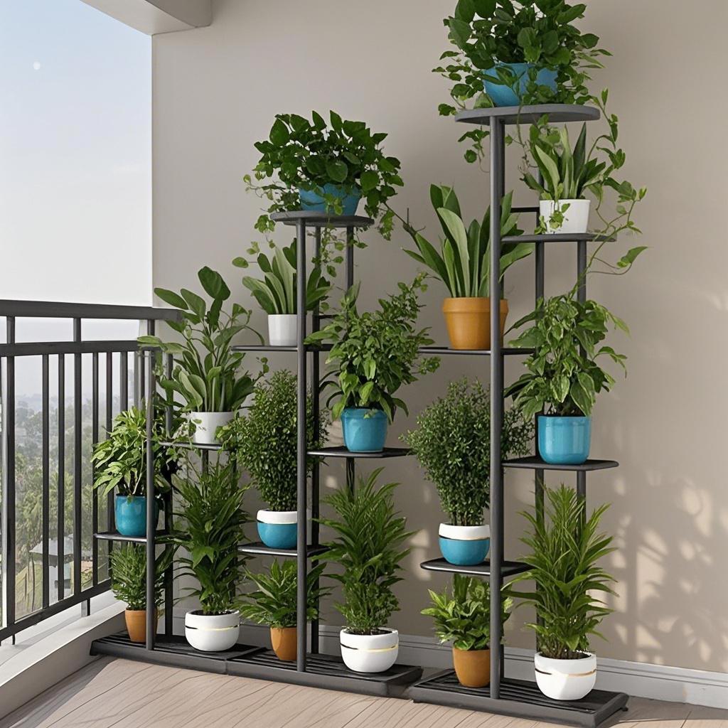 Tiered Iron Flower Stand with Wheels for Indoor/Outdoor Use
