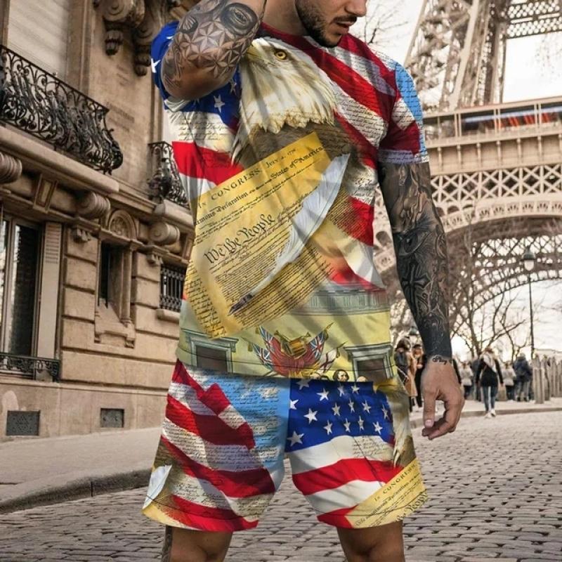 New3D printed men's short sleeved T-shirt and shorts set casual and youthful quality summer street vacation domineering clothing