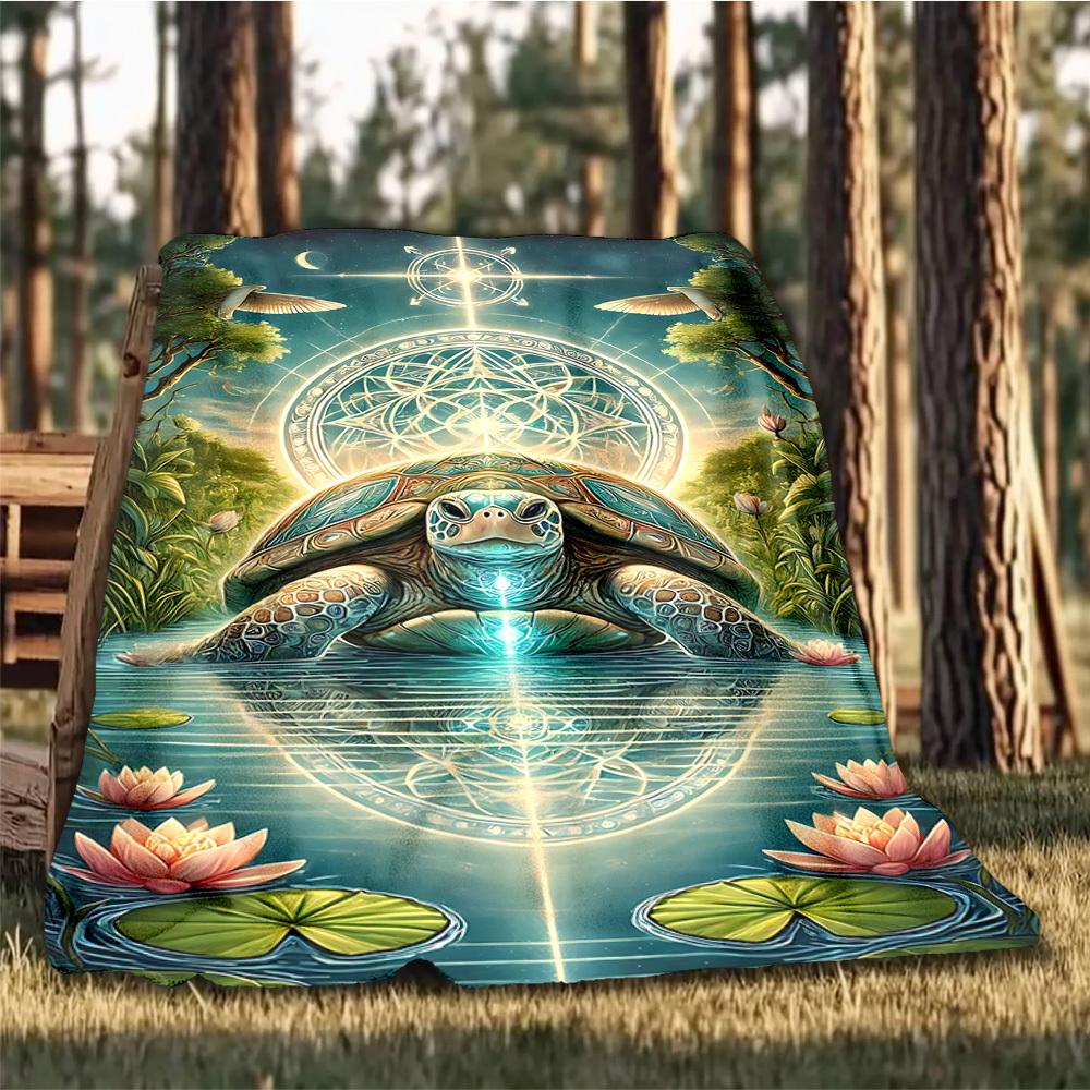 1pc Turtle Pond Mandala Throw Blanket Polyester Fiber, Lightweight Flannel, Soft & Warm, All Season Use for Outdoor, Camping Digital Print