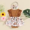 Baby Girl Summer Jumpsuit 3 6 12 18 Months Floral Print Lace Patchwork Romper Dress and Headband Set Cute Fashion Clothes Outfits