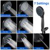 High Pressure Shower Head 7-mode Handheld Shower Head Anti-clog Nozzles Showerhead with 62-inch