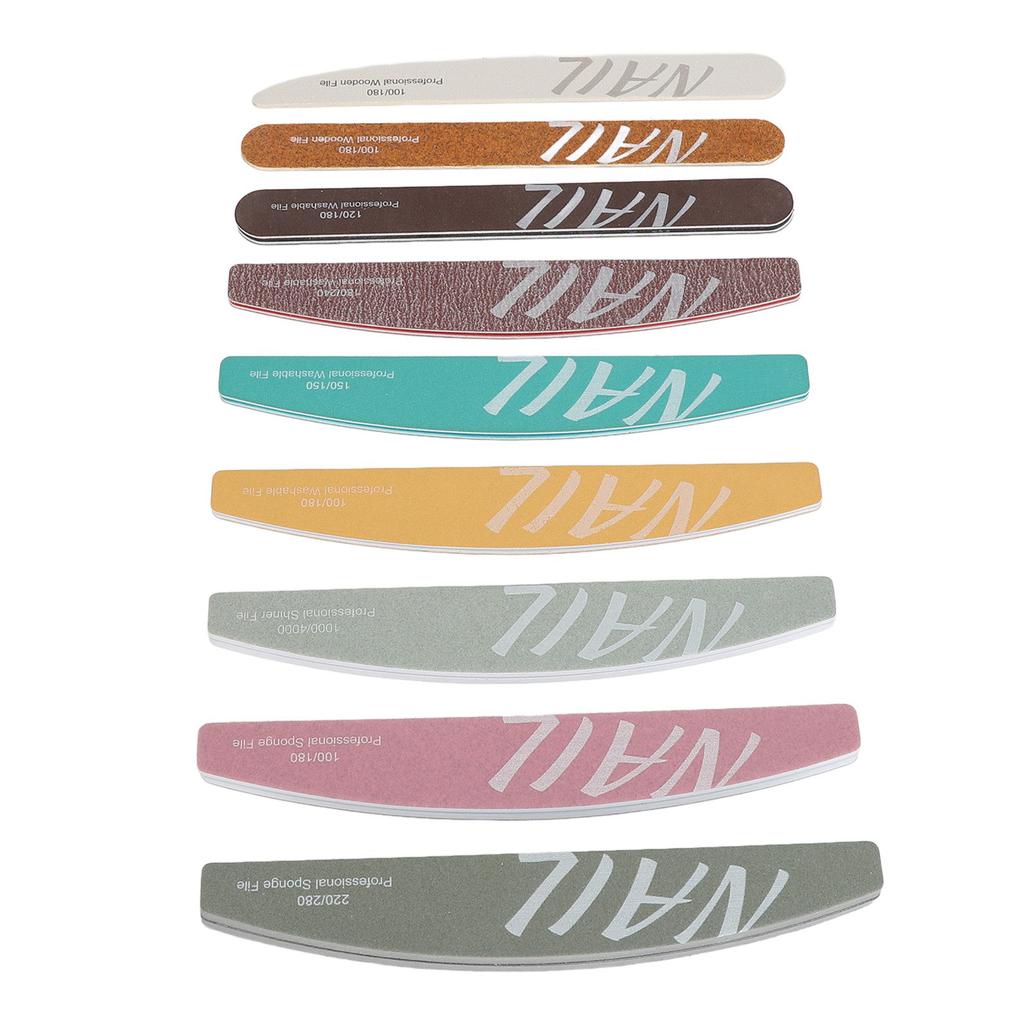 9 Piece Nail File Set Different Shape Professional Manicure Tools Washable Nail Buffer Set for Acryl