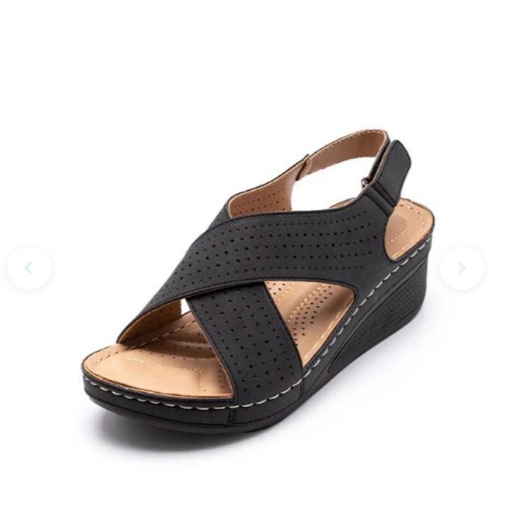 Plus Size Women's Summer Wedge Sandals - Breathable, Velcro Strap, Thick Sole, Hollow Design