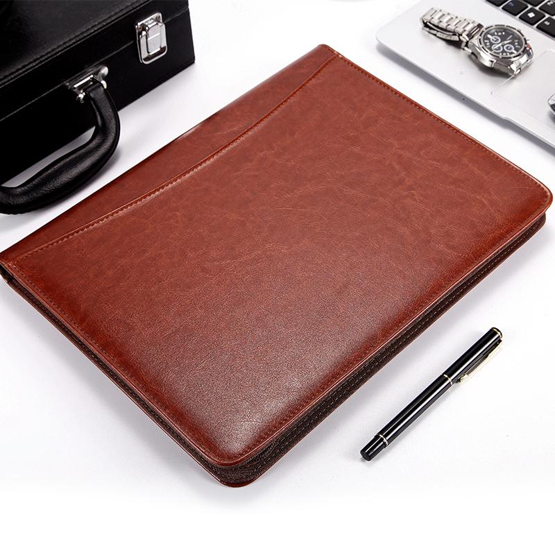 Luxury Leather Portfolio Folder Handmade Leather Accordion File Folders Faux Leather Presentation Folder with Zipper Calculator (Brown,A4) коричневый