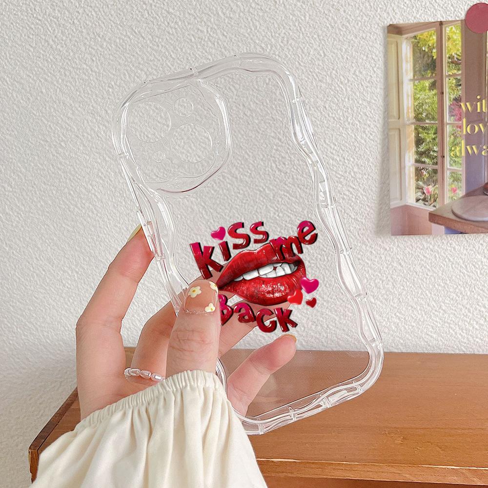 LZ21 Lips kiss design art Clear Soft Wave Phone Cases for Samsung S24 S23 Ultra S20 FE A54 A14 A52s A51 S10 Huawei Honor 90 Protection Back Cover