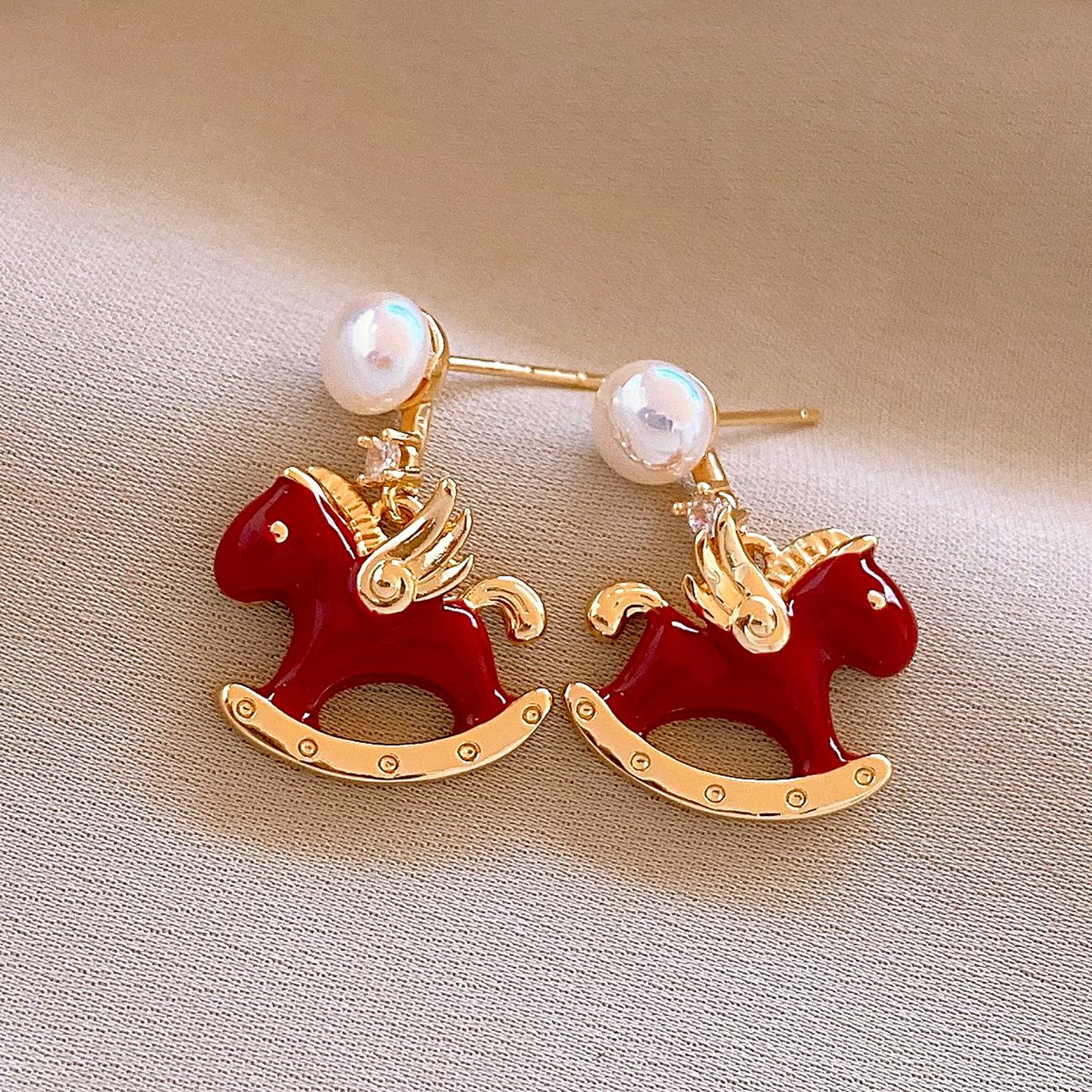 French simple zircon dripping oil natal year pony earrings stud earrings exquisite earrings