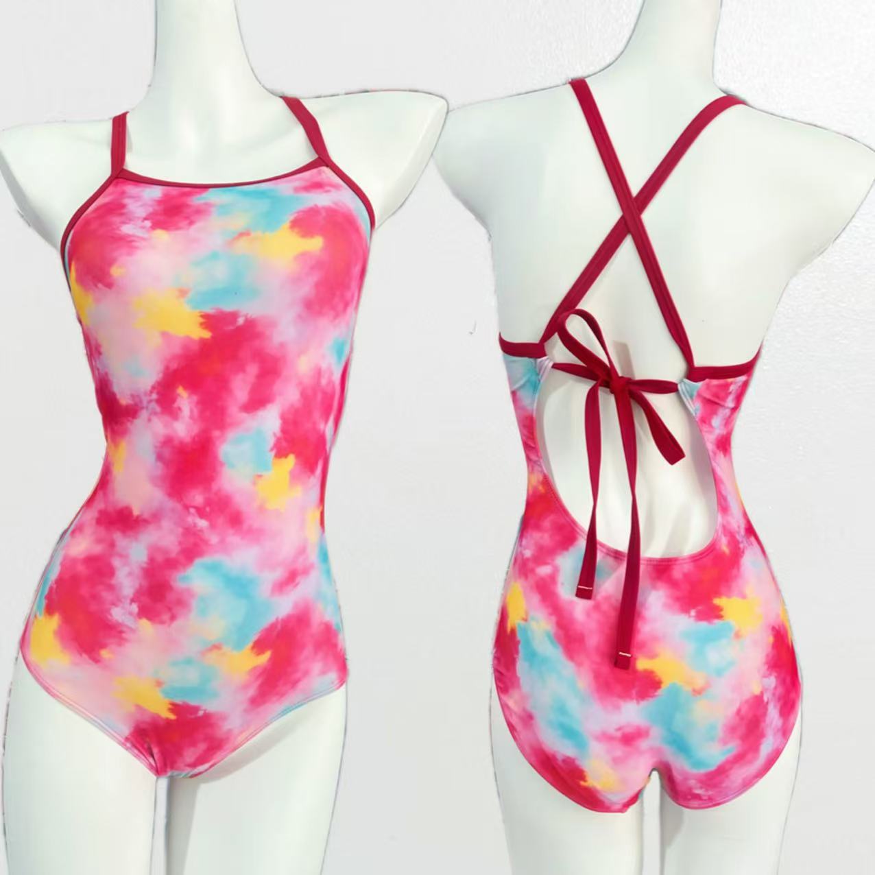 

Palette one-piece racing swimsuit with chest pad hot spring vacation swimsuit sling super white oil painting M（80-93）