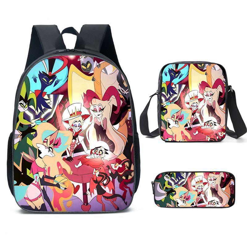Hazbin Hotel Anime Ensemble de 3 pièces Sac à dos Étudiant Sac d'école à bandoulière Enfants Mignon Sac à dos de voyage Cadeau d'anniversaire pour enfants