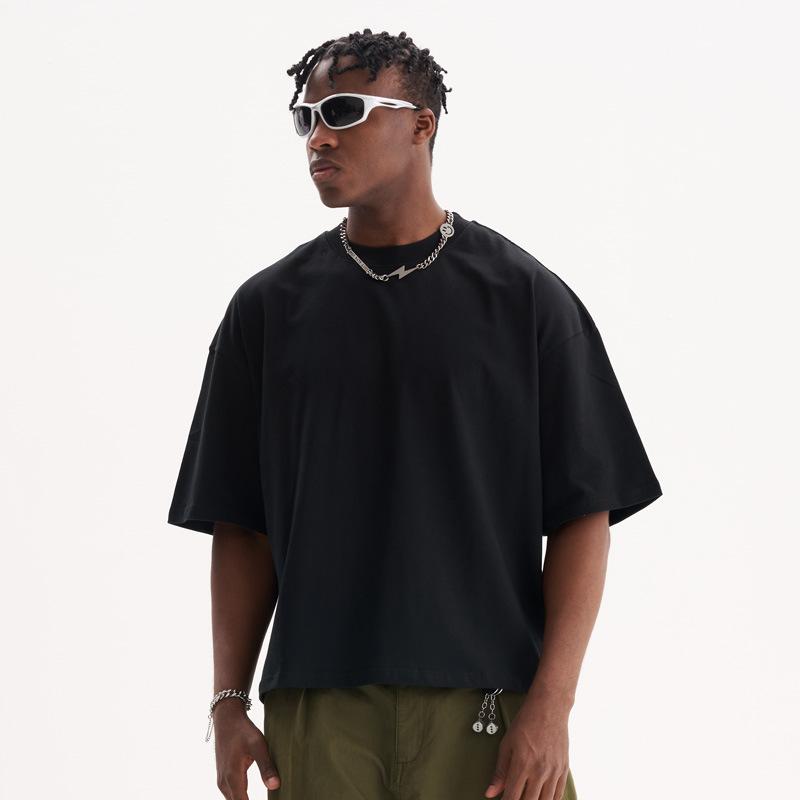 Men's Clothing | High End Boxy Fit Trendy Brand Pure Cotton Short, Wide, Short Sleeved Multi-color Solid Color Men's T-shirt