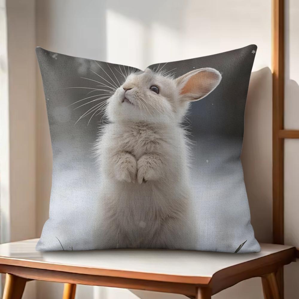 Cute Rabbit Cushion Cover Natural Linen Organic Fabric DoubleSided Printing Couch Pillow Covers Home Decor