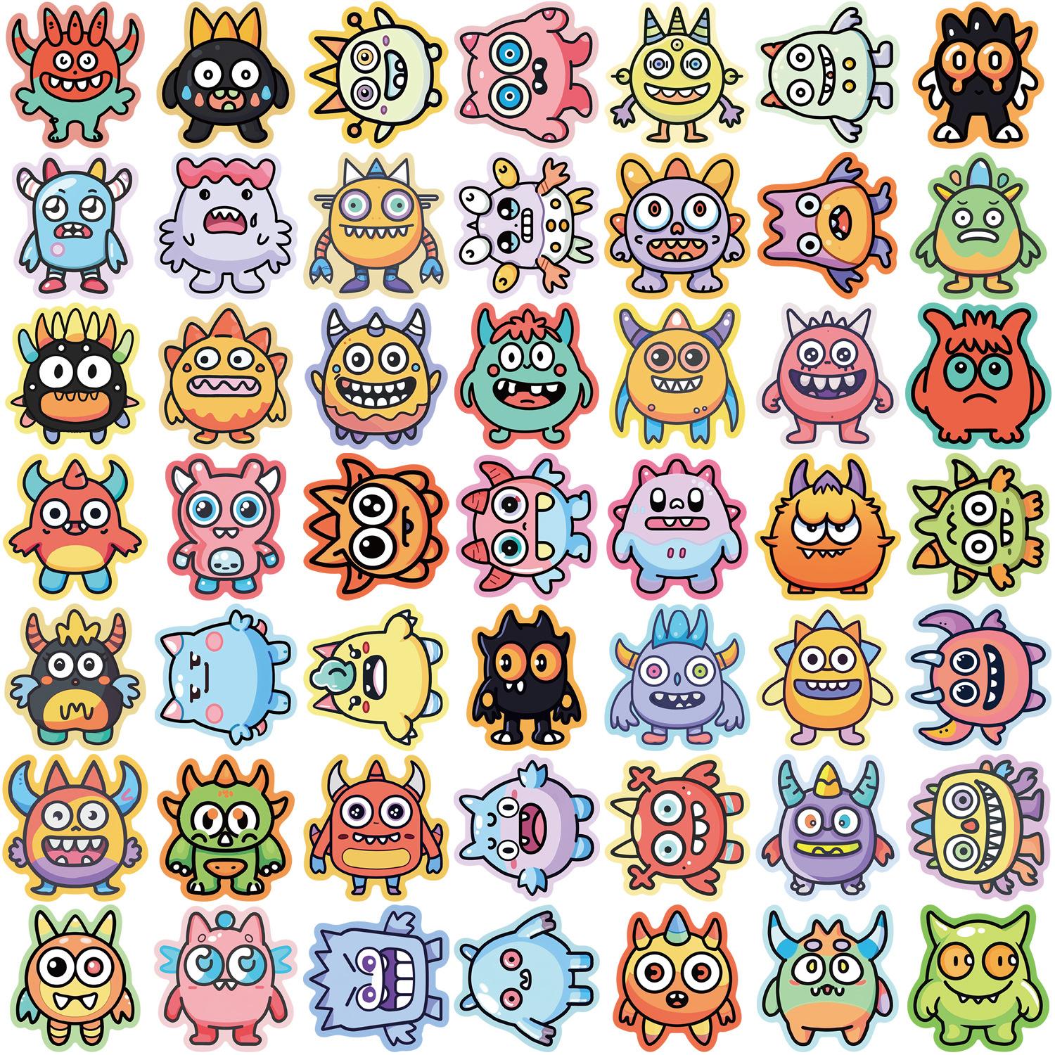 

50 Cartoon Cute Little Monster Doodle Stickers Decorate Guitar Notebook Suitcase DIY Waterproof Stickers