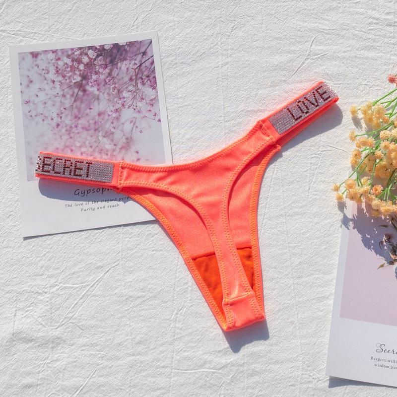 Damen Slips Glänzende Strasssteine Sexy Dessous Damen Hüfttief Nylon Damenunterwäsche Geheimes G-String Neonfarbe Damen Tanga EMA
