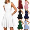 European and American Summer Women's Elegant Solid Color Sleeveless Crew Neck A-shaped Dress
