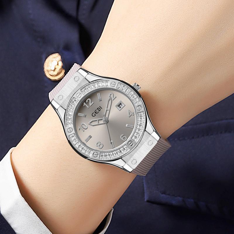 Minimalistische Silikonuhr für Damen mit Kalenderfunktion, wasserdichtes Quarzwerk