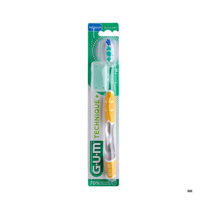 Brosse à dents - GUM - Technique+ Compacte Medium - Manche Quad-Grip - Angle de 45° - Hygiène buccodentaire
