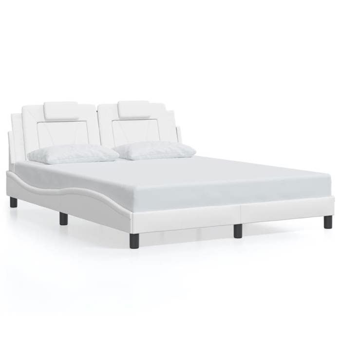 VidaXL Cadre de Lit avec Tête de Lit, Lit Rembourré avec Coussin, Lit Double, Lit Adulte Chambre, Moderne, Blanc 160x200 cm 3208104