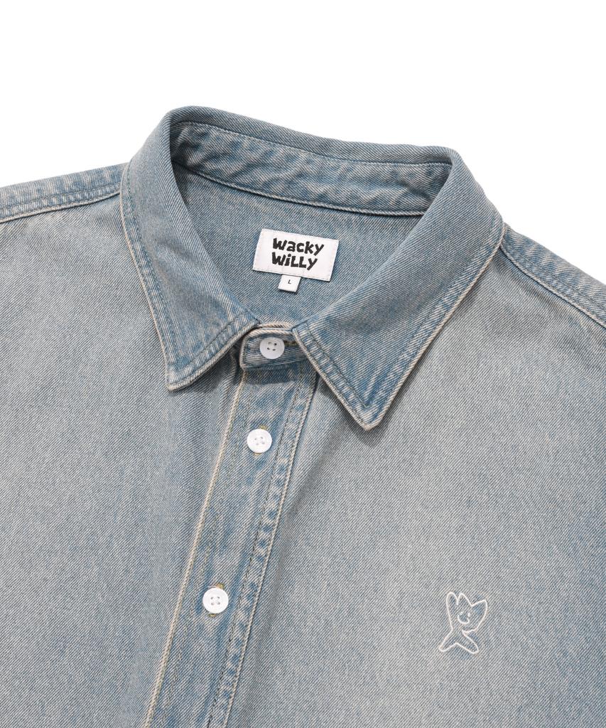 WACKY WILLY Washed Denim Long Sleeve Shirt Blue