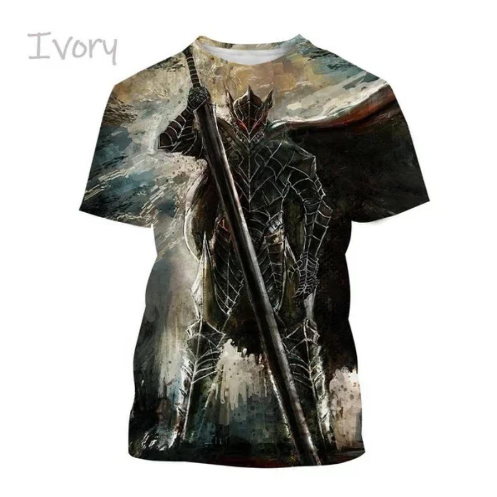 Anime Berserker 3D Printing  Anime Casual Street Style Hip Hop Short Sleeve Man