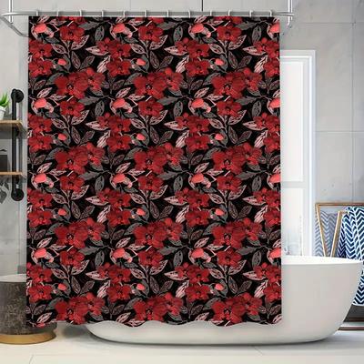 Red Floral Print Shower Curtain Waterproof Bathroom Decor Home Decor Window Drapes Decoration Dark Red Black Pink White Large Si