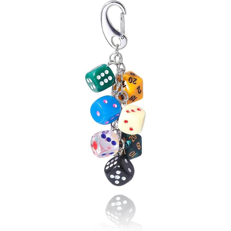 Punk Hiphop Black Dice Keychain Vintage No.8 Billiard Lucky Pendant Cool Y2K Accessory for Streetwear Fans Daily Wear
