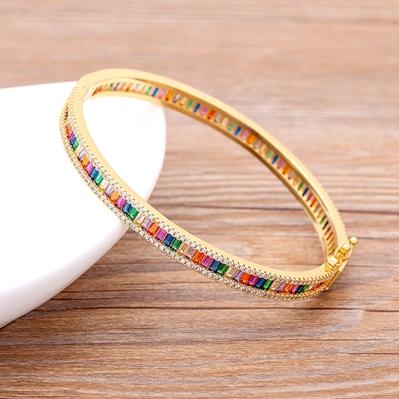 Nidin New Arrival Luxury Stackable Statement Bangle for Women Wedding Cubic Zircon Crystal CZ Dubai Gold Plated Bracelets Gifts
