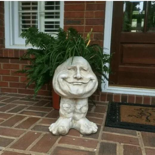 Funny Resin Sculpture In Flower Pot with Funny Expression Garden Supplies