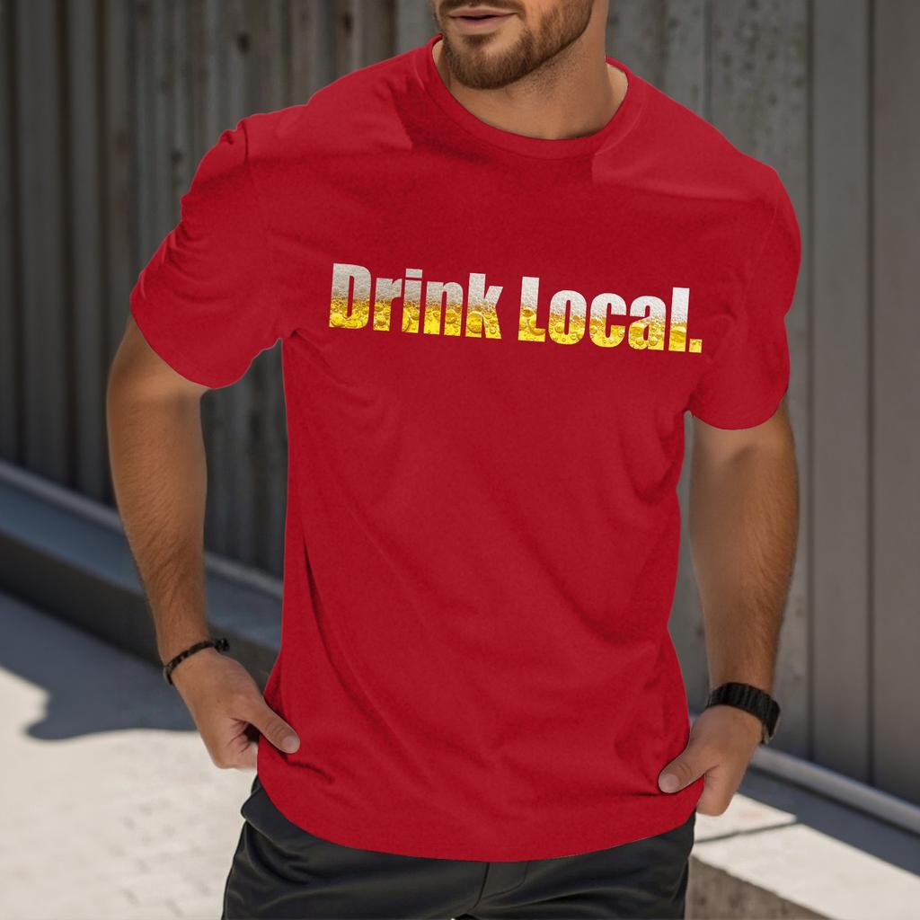 Camiseta Masculina Casual de Manga Curta com Estampa e Gola Careca