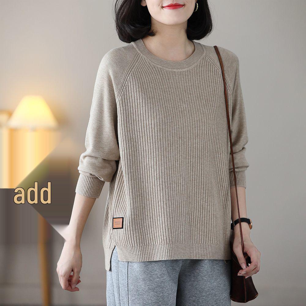 

Женский пуловер с круглым вырезом 2024 - Трикотажный топ свободного кроя для осени/зимы XXL верблюд