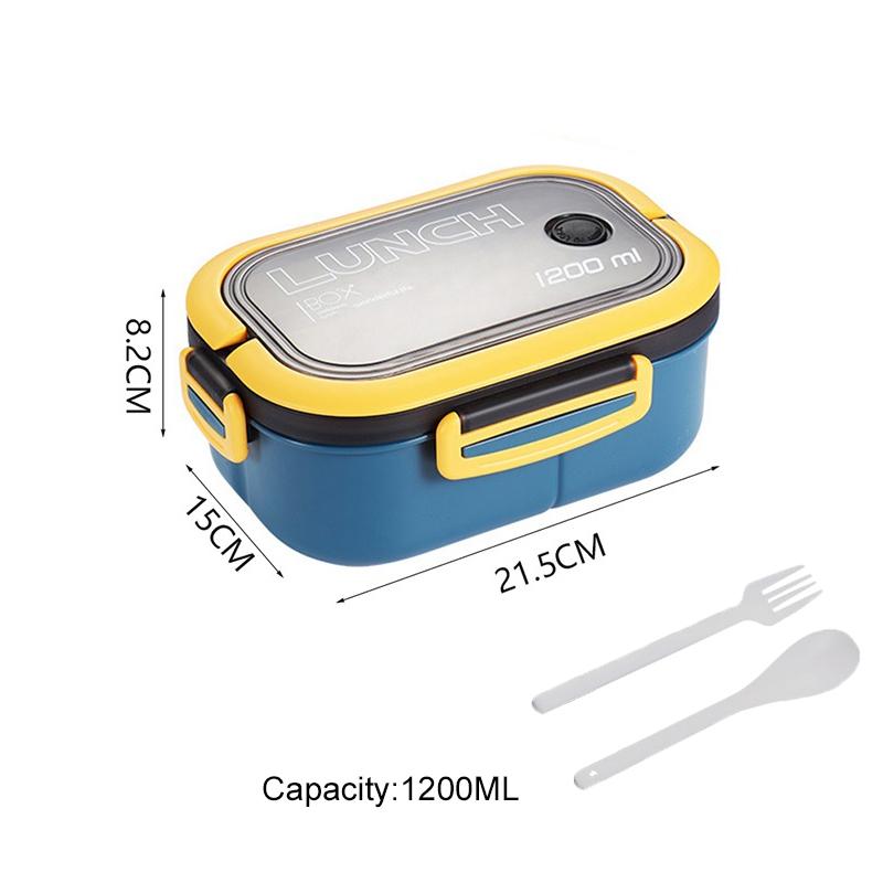 Lunch Box da 1200 ml per Bambini 2 Strati Bambini Microonde Bento Box con Cucchiaio Forchetta Portatile Ermetica a Prova di Perdite Contenitore per Cibo per Adulti