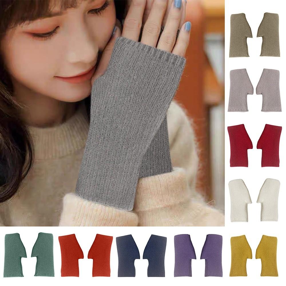 Exposed Finger Half Mittens Wool Blend Knitted Gloves Protable Fingerless Gloves Autumn Winter