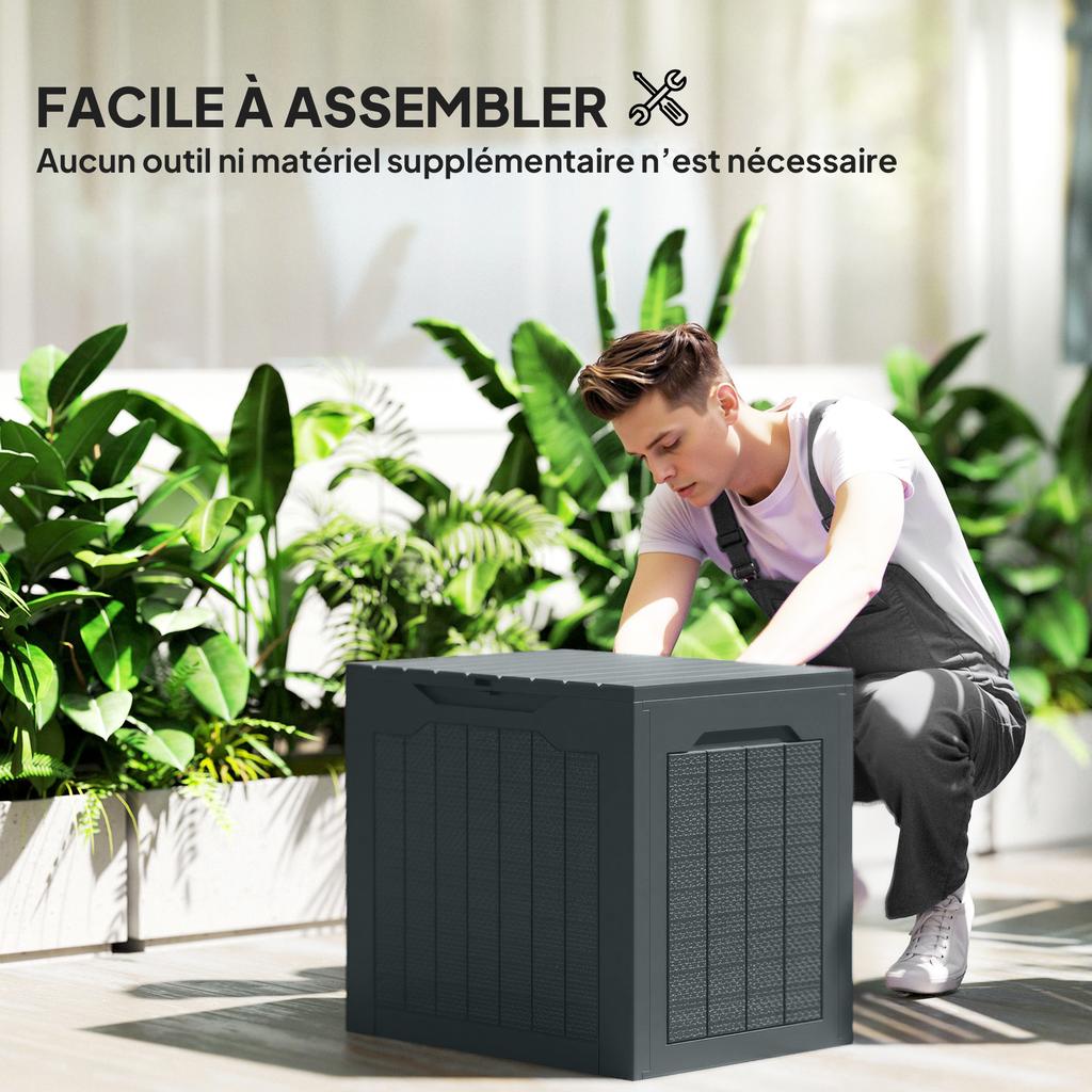 Outdoor Storage Box, 97 L, Waterproof, Recessed Handles, 56 x 41 x 50 cm, Dark Grey